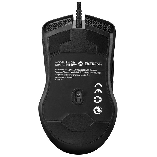 Everest gamer egér - sm-g56 corax  (7200 dpi, 7gomb, 1,5m harisnyázott kábel,optikai, fekete, rgb led)