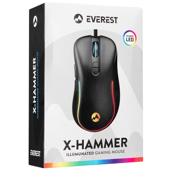 Everest gamer egér - sm-g58 x-hammer  (7200 dpi, 7gomb, 1,5m harisnyázott kábel,optikai, fekete, rgb led)