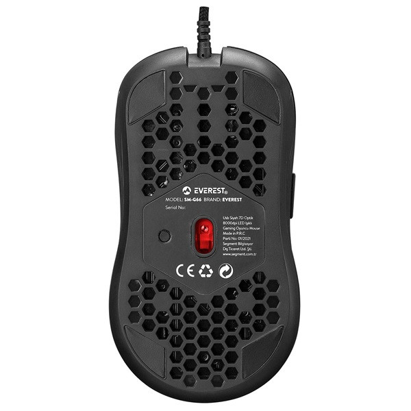 Everest gamer egér - sm-g66 x-hole  (8000 dpi, 7gomb, 1,5m harisnyázott kábel,optikai, fekete, rgb led)
