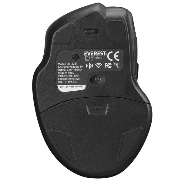 Everest vezeték nélküli egér - sm-32bt (bluetooth, 1600 dpi, 6 gomb, optikai, fekete, rgb led)