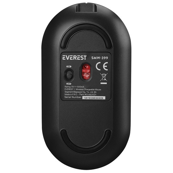 Everest vezeték nélküli egér - smw-399 black rechargeable super quiet (1600 dpi, 3 gomb, optikai, fekete)
