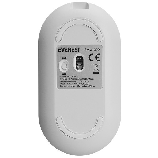 Everest vezeték nélküli egér - smw-399 white rechargeable super quiet  (1600 dpi, 3 gomb, optikai, fehér)