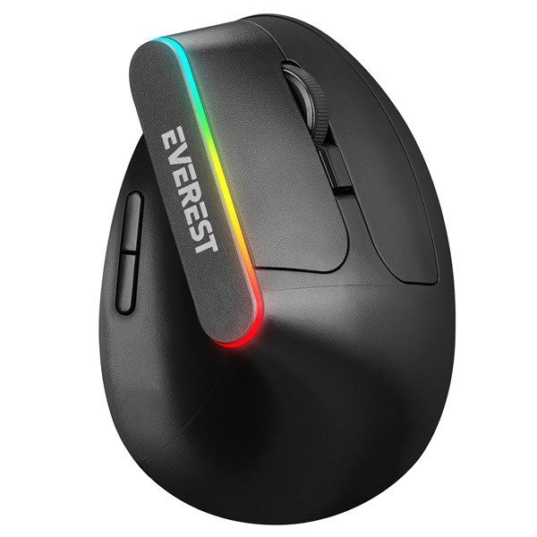 Everest vezeték nélküli egér - smw-618  ergonomic vertical (1600 dpi, 6 gomb, optikai, fekete, rgb led)