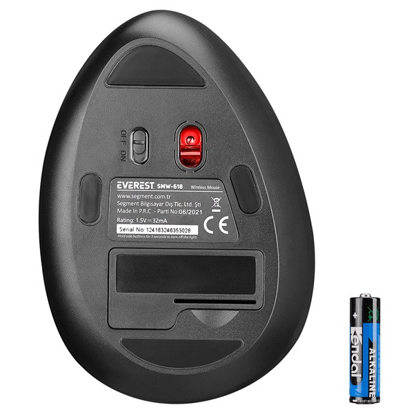 Everest vezeték nélküli egér - smw-618  ergonomic vertical (1600 dpi, 6 gomb, optikai, fekete, rgb led)