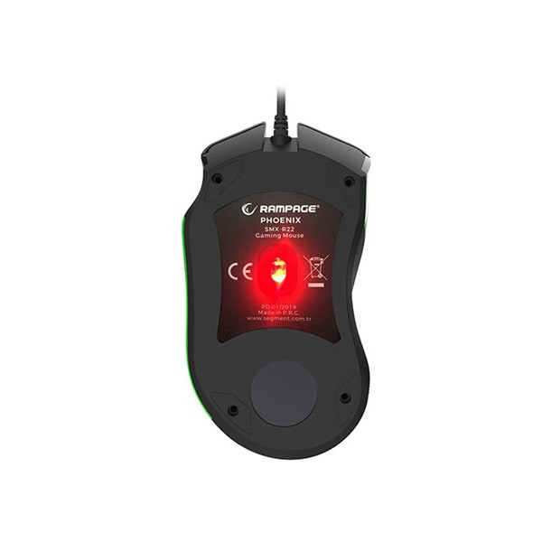 Rampage egér gamer - smx-r22 phoenix (4800dpi, 7 gomb, makro, rgb led, 1,6m harisnyázott kábel, fekete)