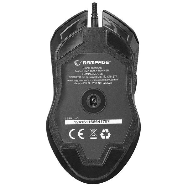 Rampage egér gamer - smx-r79 x-runner (10000dpi, pmw 3327 szenzor, 6 gomb, makro, rgb led, fekete)