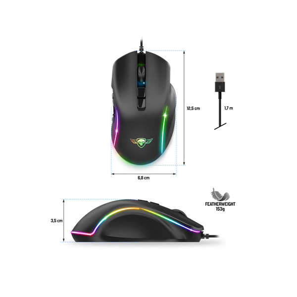 Spirit of gamer egér - elite-m30 (optikai, 12800dpi, 10 gomb programozható, rgb, harisnyázott kábel, fekete)