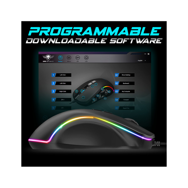 Spirit of gamer egér - elite-m30 (optikai, 12800dpi, 10 gomb programozható, rgb, harisnyázott kábel, fekete)