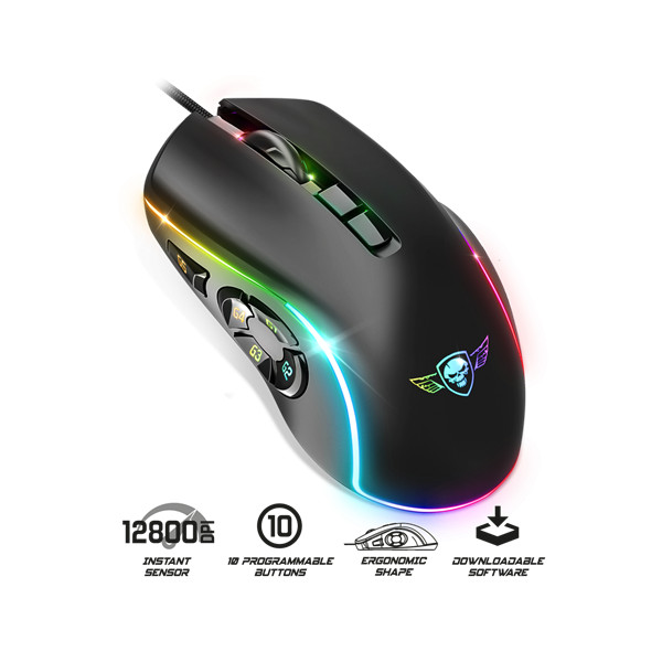Spirit of gamer egér - elite-m30 (optikai, 12800dpi, 10 gomb programozható, rgb, harisnyázott kábel, fekete)