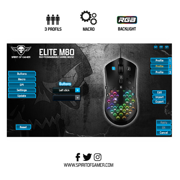 Spirit of gamer egér - elite-m80 (optikai, 4200dpi, 6 gomb, harisnyázott kábel, fekete)
