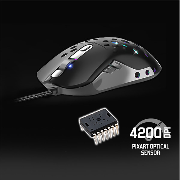 Spirit of gamer egér - elite-m80 (optikai, 4200dpi, 6 gomb, harisnyázott kábel, fekete)