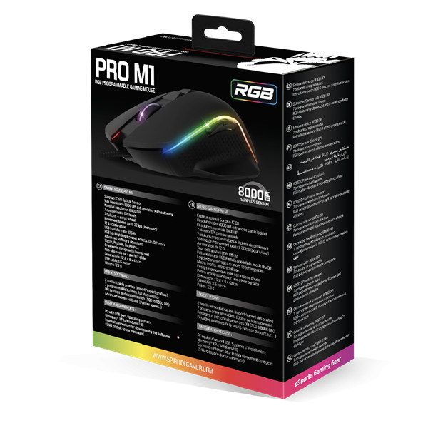 Spirit of gamer egér - pro-m1 (optikai, 8000dpi, 7 programozható gomb, harisnyázott kábel, fekete)