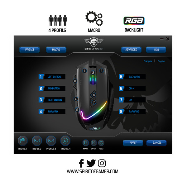 Spirit of gamer egér - pro-m3 rgb (optikai, 7200dpi, 8 gomb, harisnyázott kábel, fekete) + egérpad