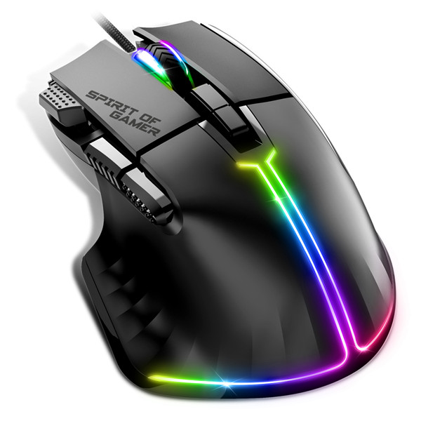 Spirit of gamer egér - pro-m5 rgb (optikai, 12800dpi, 1000hz, 8 gomb, harisnyázott kábel, fekete)