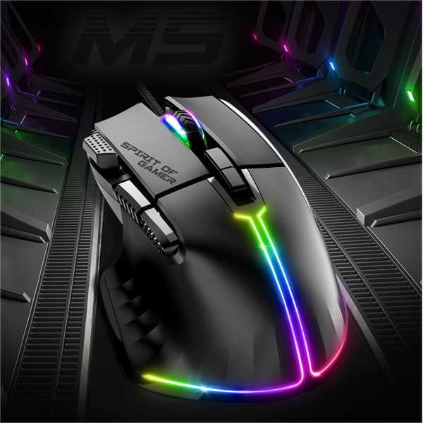 Spirit of gamer egér - pro-m5 rgb (optikai, 12800dpi, 1000hz, 8 gomb, harisnyázott kábel, fekete)