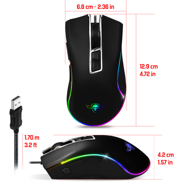 Spirit of gamer egér - pro-m6 rgb (4800dpi, 500hz, 8 programozható gomb, rgb led, 1,8 m harisnyázott kábel, fekete)