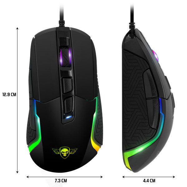 Spirit of gamer egér - pro-m7 (optikai, 4800dpi, 7 gomb, programozható rgb, harisnyázott kábel, fekete)