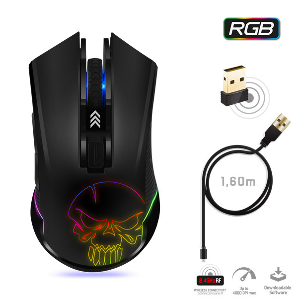 Spirit of gamer egér vezeték nélküli - elite-m20 wireless (4800dpi, 1000hz, 6 gomb, omron, harisnyázott kábel, fekete)