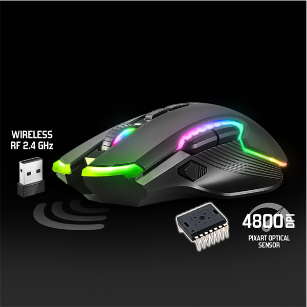 Spirit of gamer egér vezeték nélküli - elite-m70 (optikai, 4800dpi, 8 programozható gomb, max.: 10m, fekete)