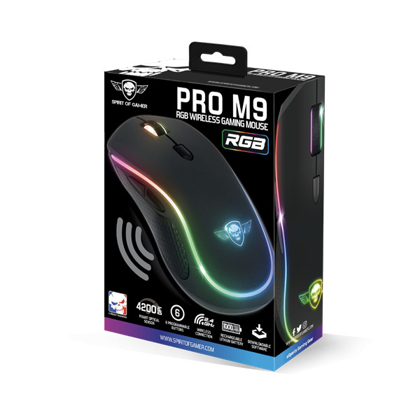 Spirit of gamer egér vezeték nélküli - pro-m9 (optikai, 4200dpi, 6 programozható gomb, max.: 10m, fekete)