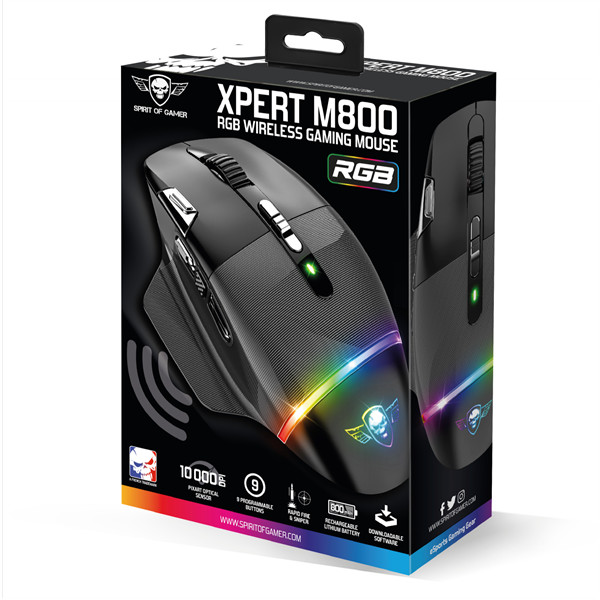 Spirit of gamer egér vezeték nélküli - xpert-m800 (optikai, 10 000dpi, 12 programozható gomb, max.: 10m, fekete)