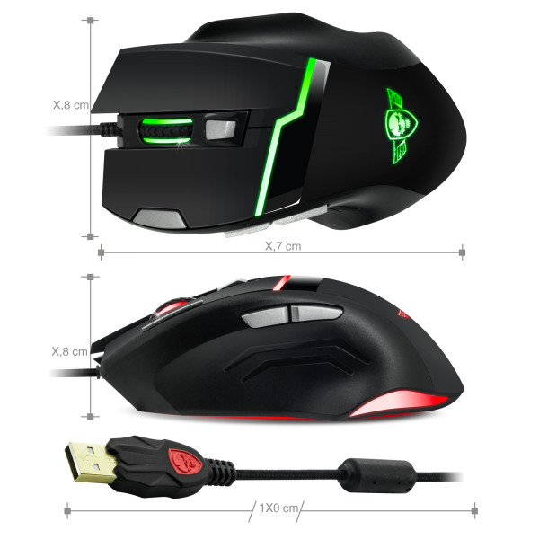 Spirit of gamer egér+egérpad - elite-m10 (ajándék egérpad; optikai, usb, 5000dpi, 8 gomb, harisnyázott kábel, fekete)