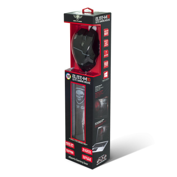 Spirit of gamer egér+egérpad - elite-m10 (ajándék egérpad; optikai, usb, 5000dpi, 8 gomb, harisnyázott kábel, fekete)