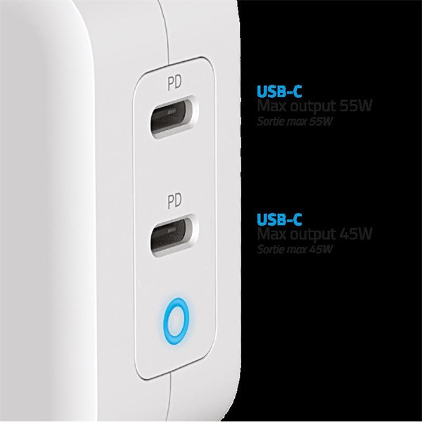 Advance telefon töltő adapter - powerflex turbo 100w (2xusb-c, 100w, fehér)