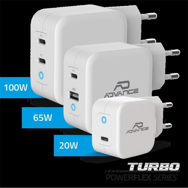 Advance telefon töltő adapter - powerflex turbo 100w (2xusb-c, 100w, fehér)