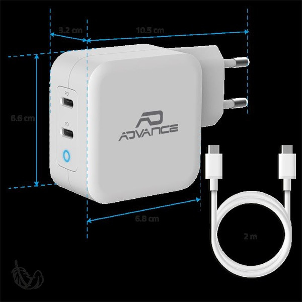 Advance telefon töltő adapter - powerflex turbo 100w (2xusb-c, 100w, fehér)