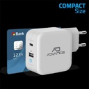 Advance telefon töltő adapter - powerflex turbo 65w (usb-c+usb-a, 65w, fehér)