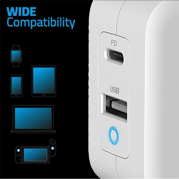 Advance telefon töltő adapter - powerflex turbo 65w (usb-c+usb-a, 65w, fehér)