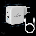 Advance telefon töltő adapter - powerflex turbo 65w (usb-c+usb-a, 65w, fehér)