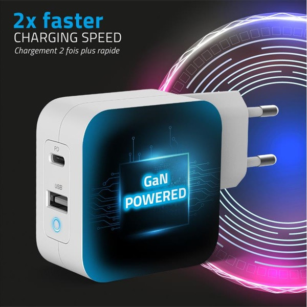 Advance telefon töltő adapter - powerflex turbo 65w (usb-c+usb-a, 65w, fehér)
