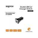 Approx telefon töltő autós - 2db usb2.0, 5v/3.1a, fekete