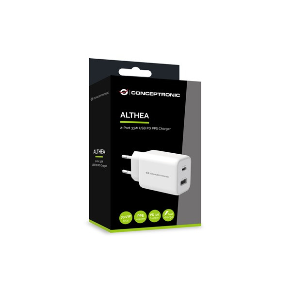 Conceptronic telefon töltő adapter - althea11w (usb-c+usb-a, 33w, fehér)
