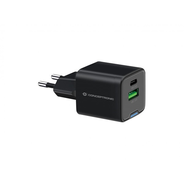 Conceptronic telefon töltő adapter - althea15b (usb-c+usb-a, 20w, fekete)