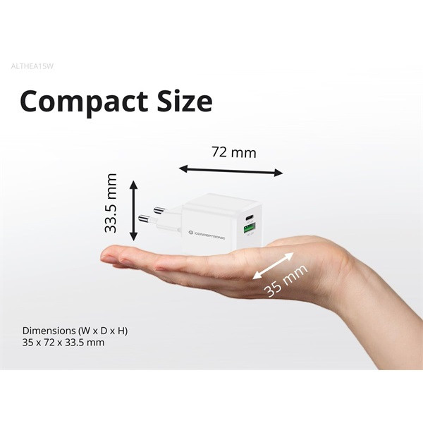 Conceptronic telefon töltő adapter - althea15w (usb-c+usb-a, 20w, fehér)