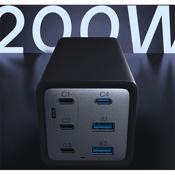 Conceptronic telefon töltő adapter - ozul06be (4x usb-c+2x usb-a, 200w, fekete)