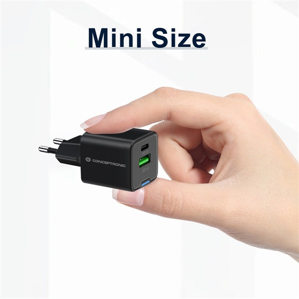 Conceptronic telefon töltő adapter+kábel - althea16b (usb-c+usb-a, 33w, 3in1 töltő kábel, fekete)