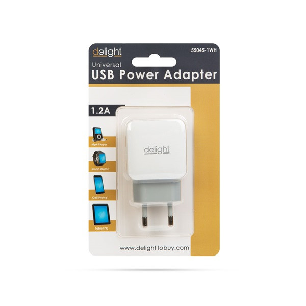 Delight telefon töltő  - 1db usb, 5v/1.2a, fehér