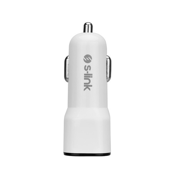 S-link autós töltő - sl-ec30l (2db usb, 5v/2.4a/3,4a, 17w, lightning, 100cm adat+töltőkábel, fehér)