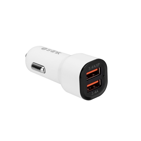 S-link autós töltő - sl-ec30m (2db usb, 5v/2.4a/3,4a, 17w, micro usb, 100cm adat+töltőkábel, fehér)