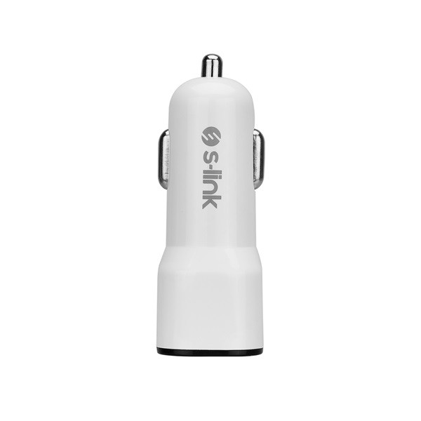 S-link autós töltő - sl-ec30m (2db usb, 5v/2.4a/3,4a, 17w, micro usb, 100cm adat+töltőkábel, fehér)