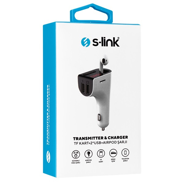 S-link fm transmitter - sl-bt245 bluetooth  (bt5.0.; Dual usb, microsd; 3a usb gyorstöltő, +1 db fülhallgató)