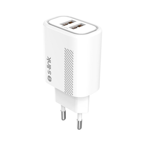 S-link hálózati töltő - sl-ec50 (2xusb, 5v/2.4a, 12w, gyorstöltés, micro-usb 100cm adat+töltőkábel, fehér)