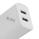 S-link hálózati töltő - sl-ec50l (2db usb, 5v/3a, 12w, gyorstöltés, lightning, 100cm adat+töltőkábel, fehér)