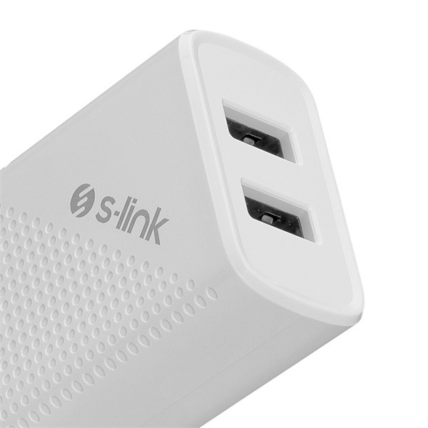 S-link hálózati töltő - sl-ec50t (2db usb, 5v/2.4a, 12w, gyorstöltés, usb type-c, 100cm adat+töltőkábel, fehér)