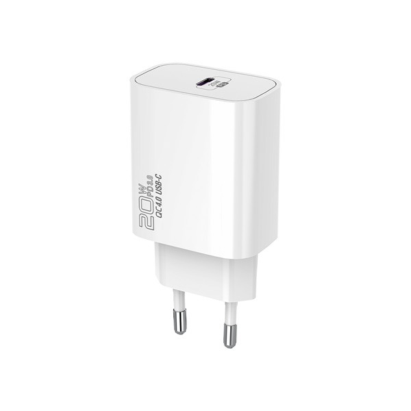 S-link hálózati töltő - sl-ec62pd (20w, qc4.0 gyorstöltés,type-c to lightning, 100cm adat+töltőkábel, fehér)