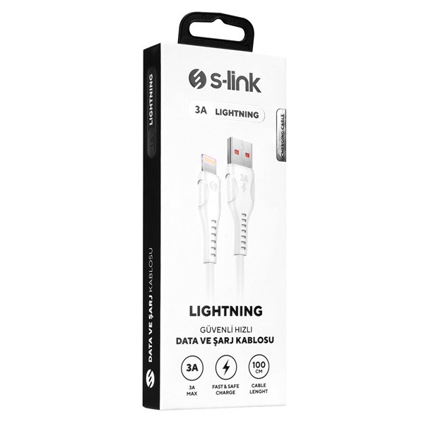 S-link kábel - sl-x242 (3a, 12w, gyorstöltés, lightning, 100cm adat+töltőkábel, fehér)